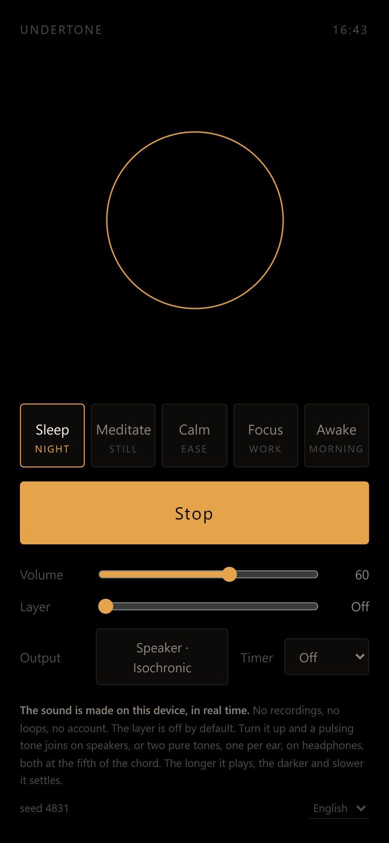 Undertone playing, showing five states and the speaker or headphone output toggle.